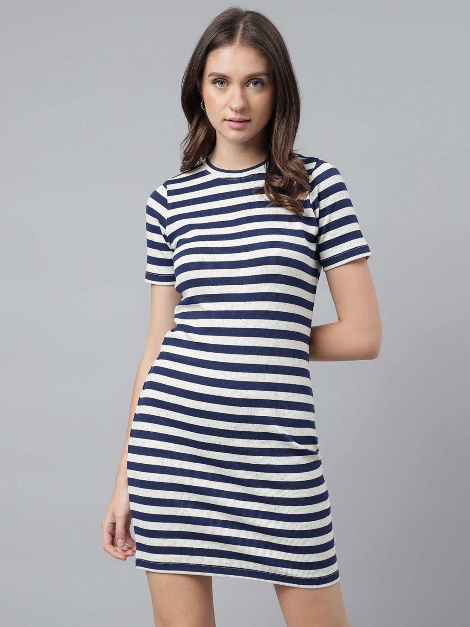 women blue solid round neck t-shirt dress