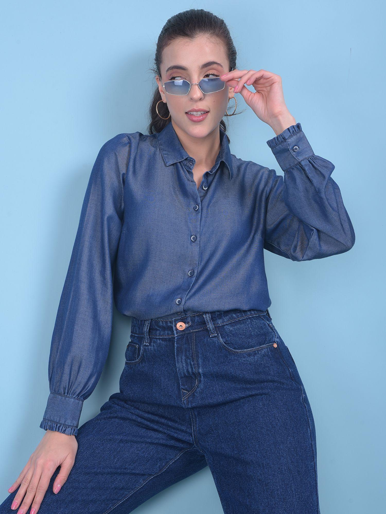 women blue solid shirt