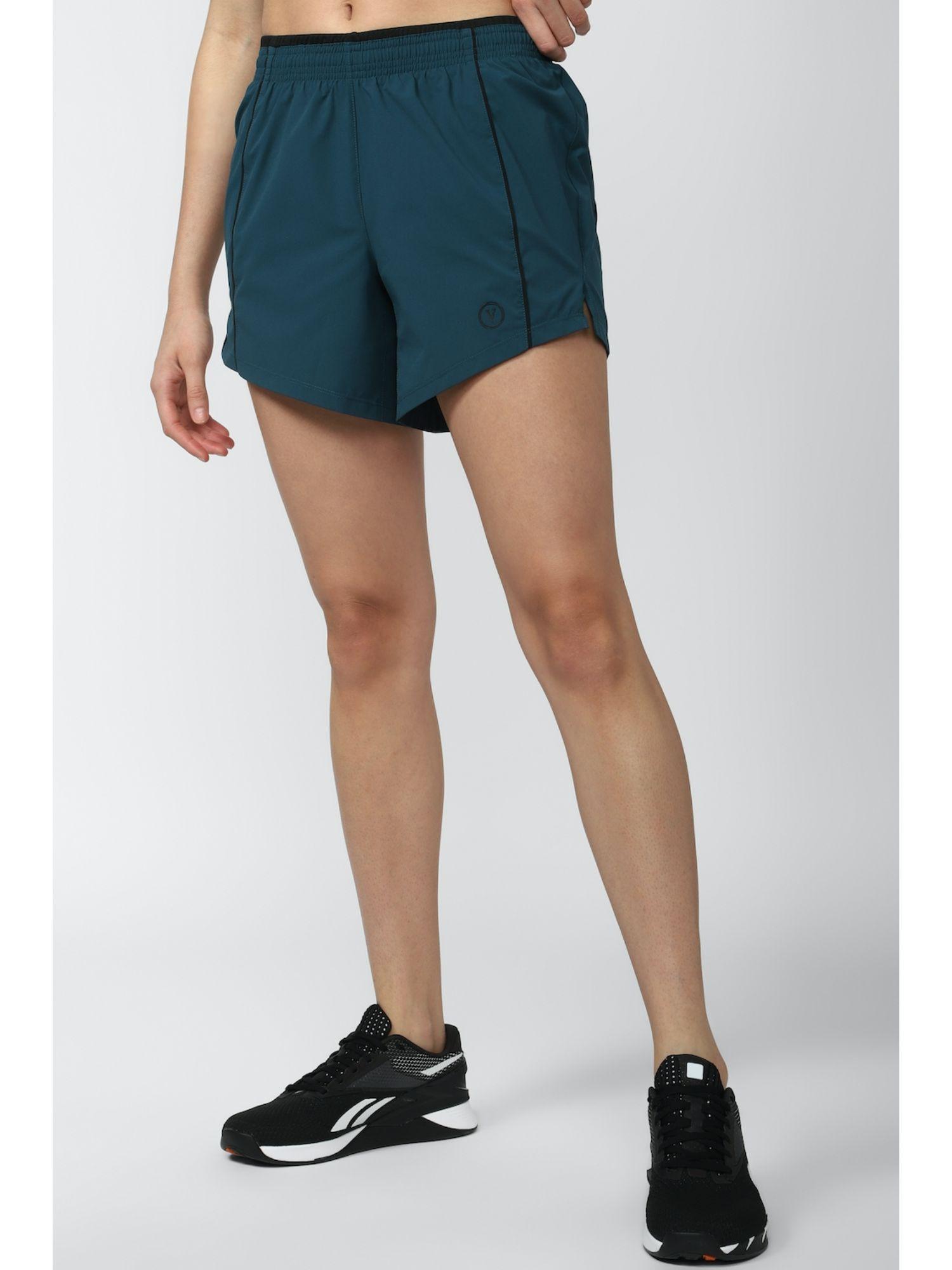 women blue solid shorts