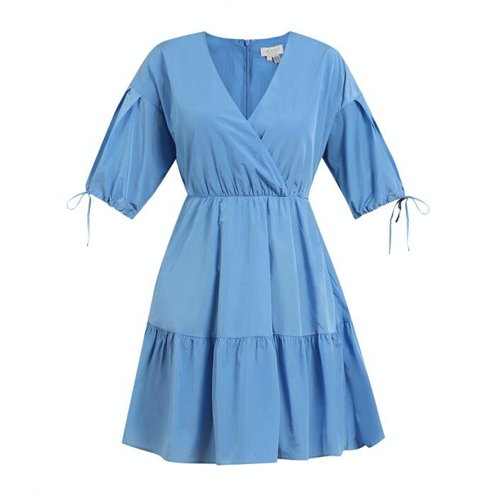 women blue solid skater dress