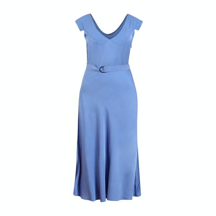 women blue solid skater midi dress