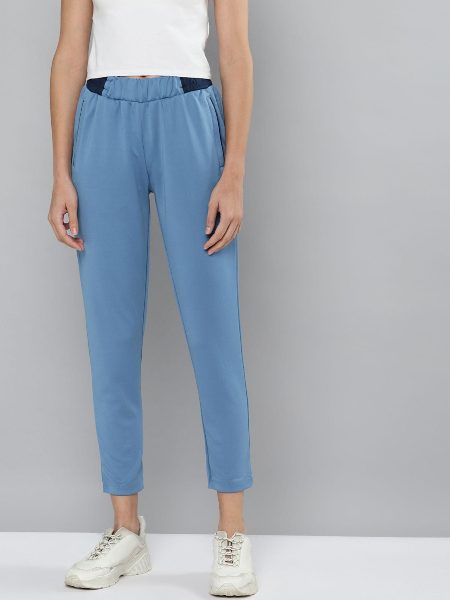 women blue solid slim fit track pants