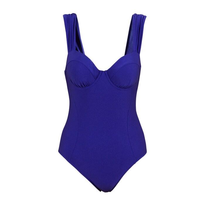 women blue solid soft-cup swimsuit