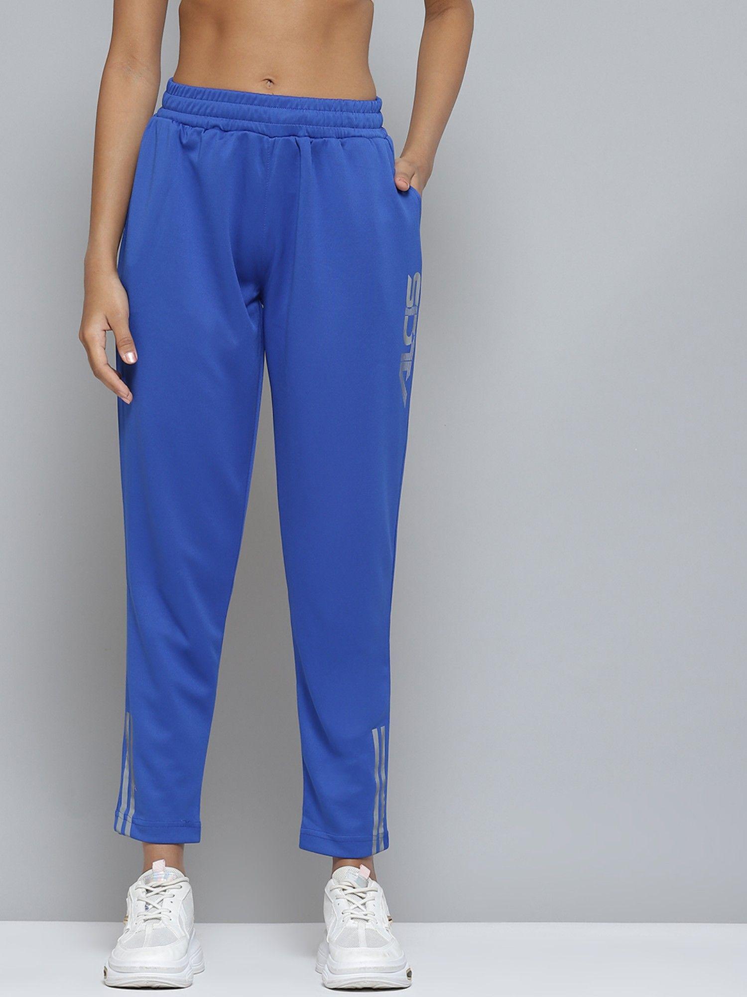 women blue solid track pants