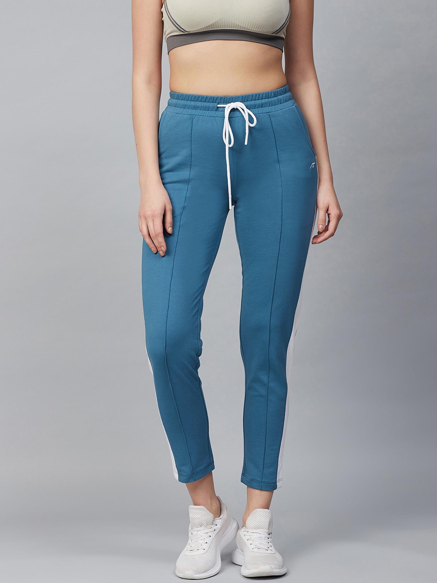 women blue solid track pants