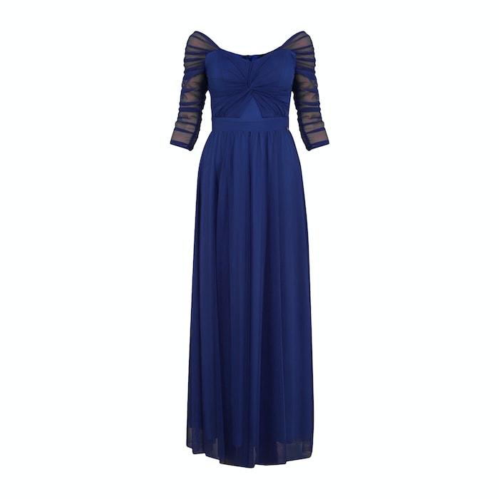 women blue solid v-neck maxi dress