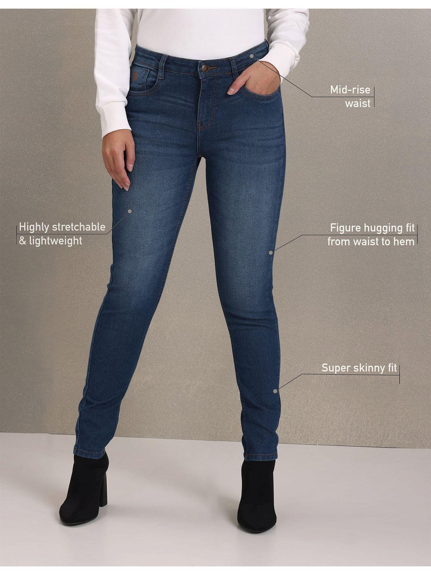 women blue stone wash skinny fit jeans