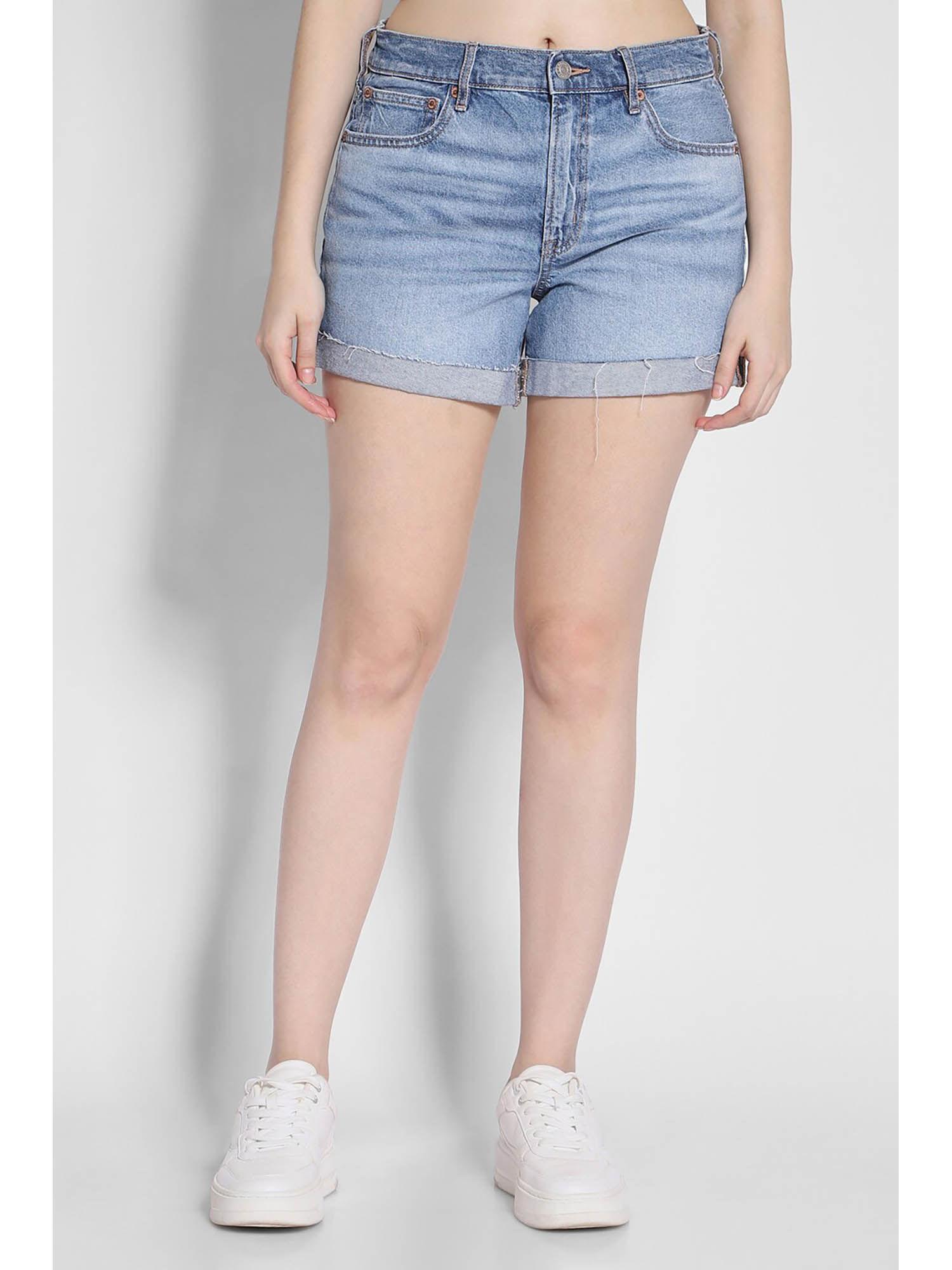 women blue strigid perfect 4 inches denim shorts