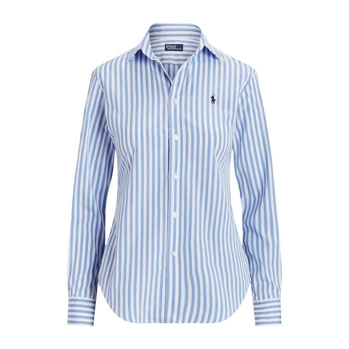 women blue striped cotton shirt