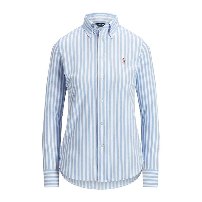 women blue striped oxford cotton shirt