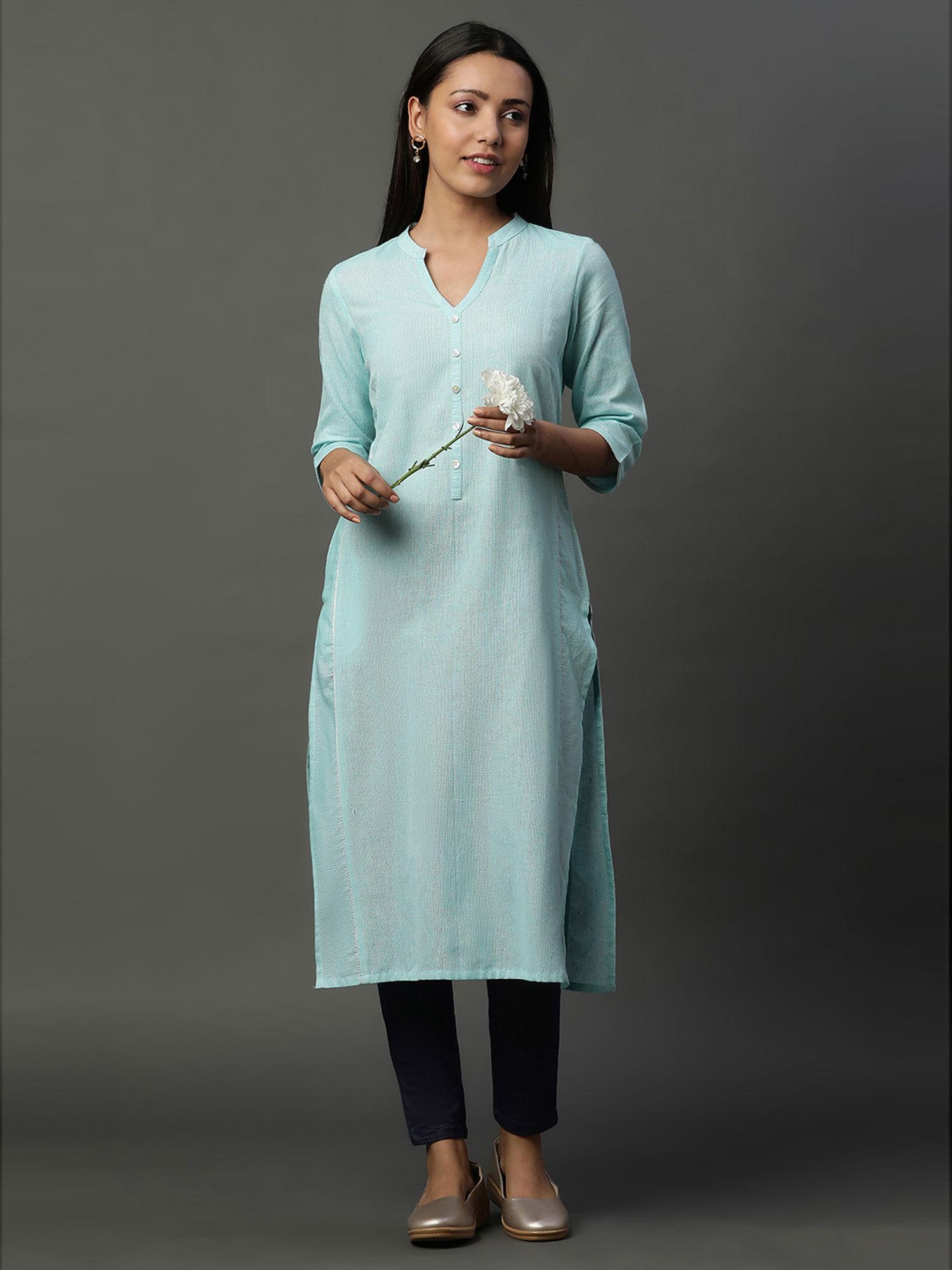 women blue stripes cotton kurta