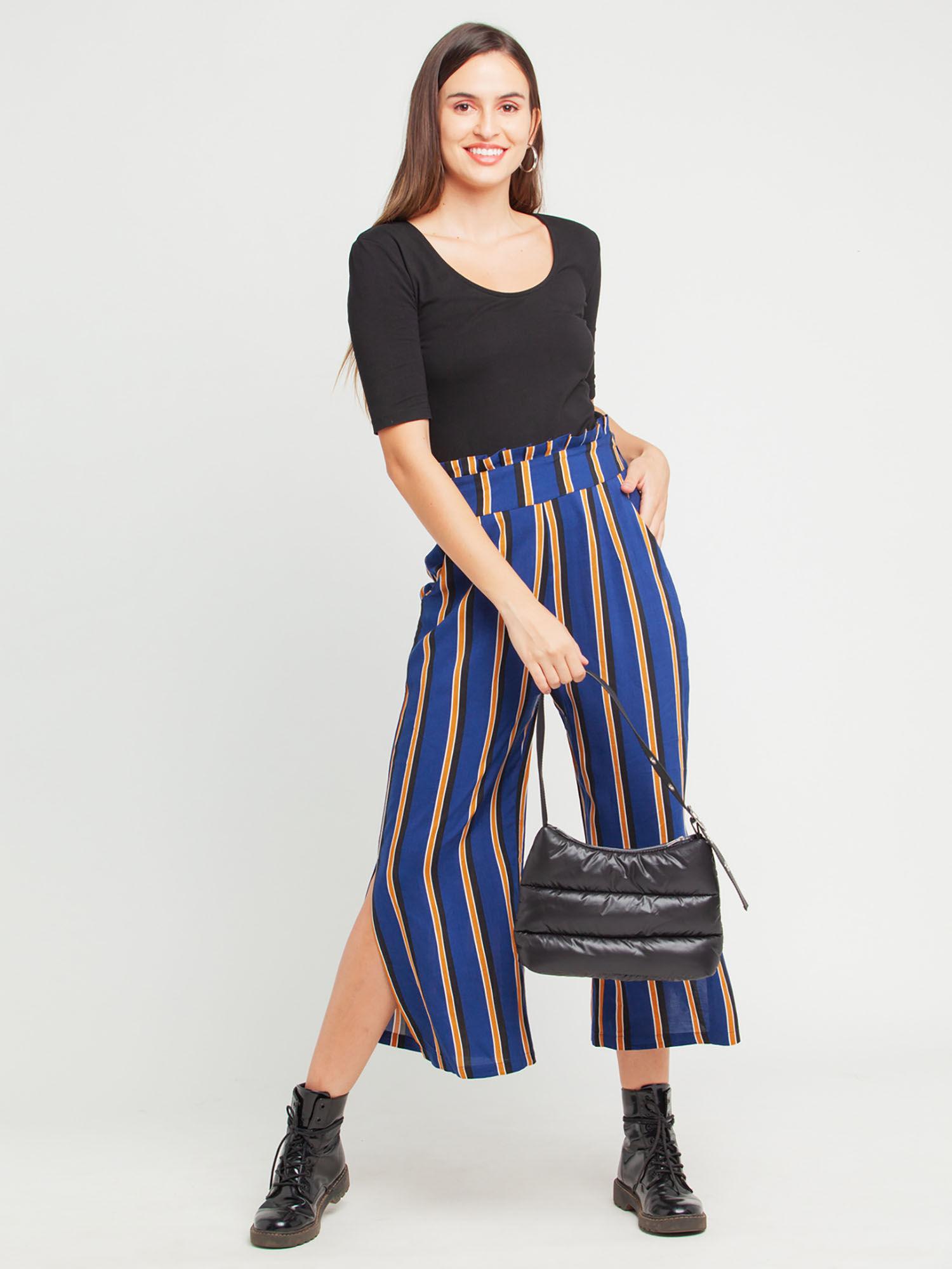 women blue stripes palazzos