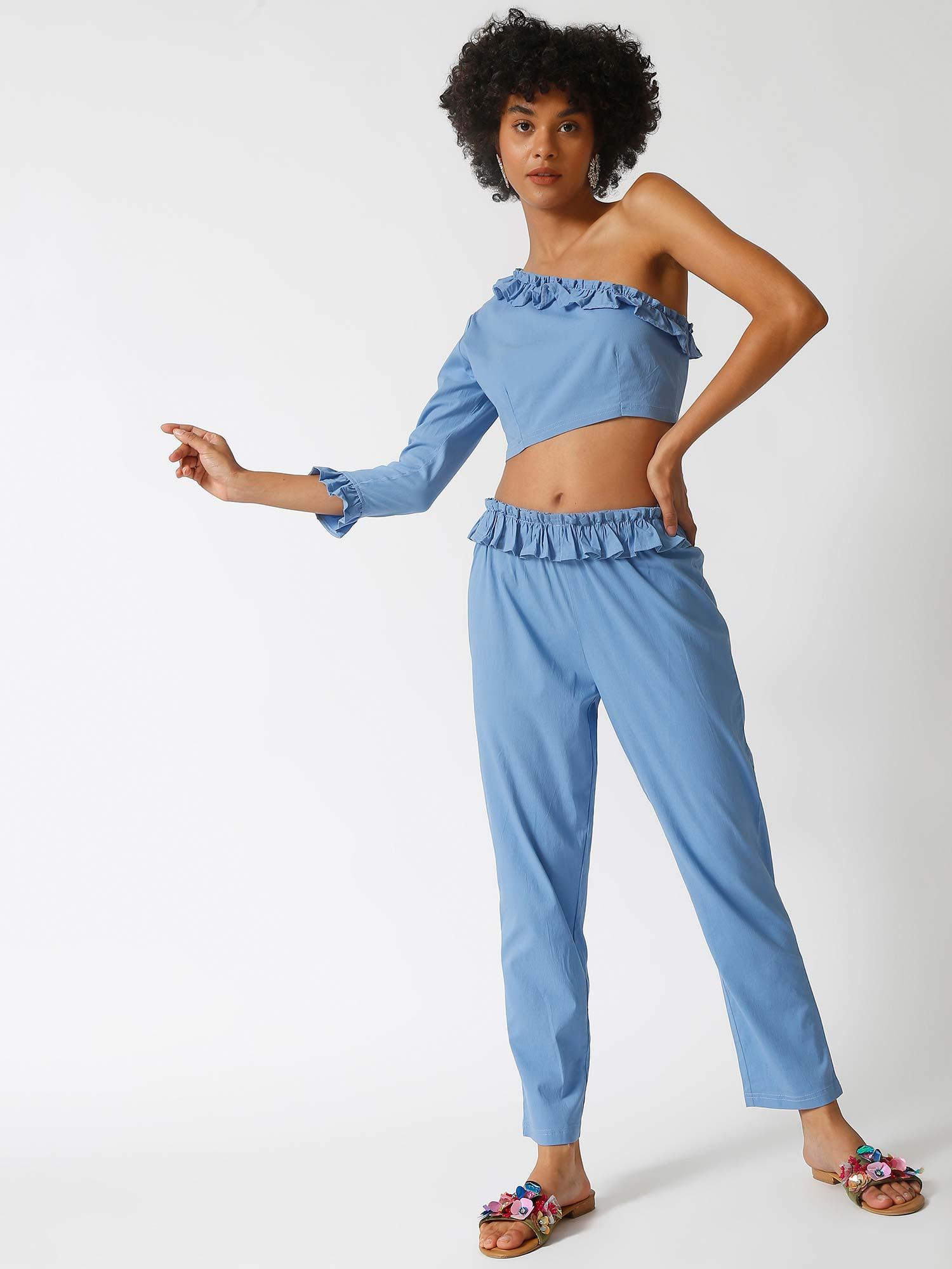 women blue stylish casual co-ord (set of 2)