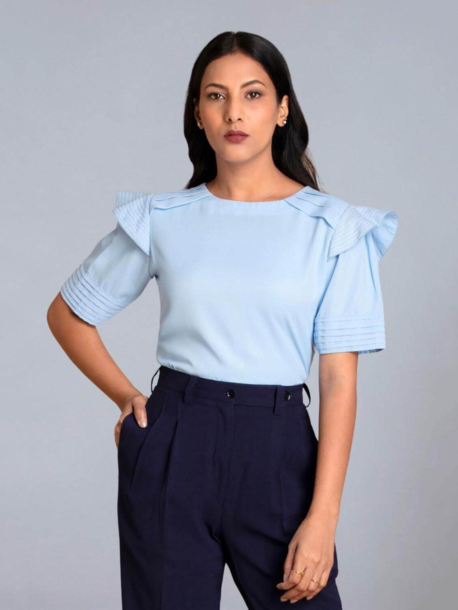 women blue stylized sleeve top