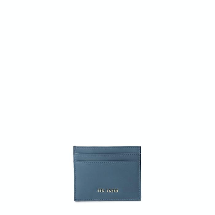 women blue text branding card holder