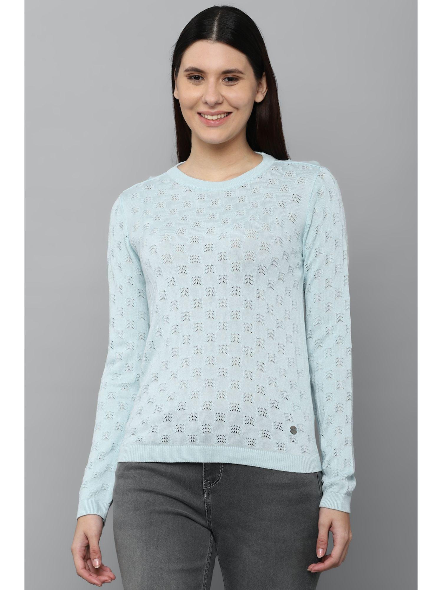 women blue textured casual top