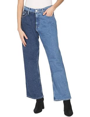 women blue two tone betsy loose fit rinsed jeans