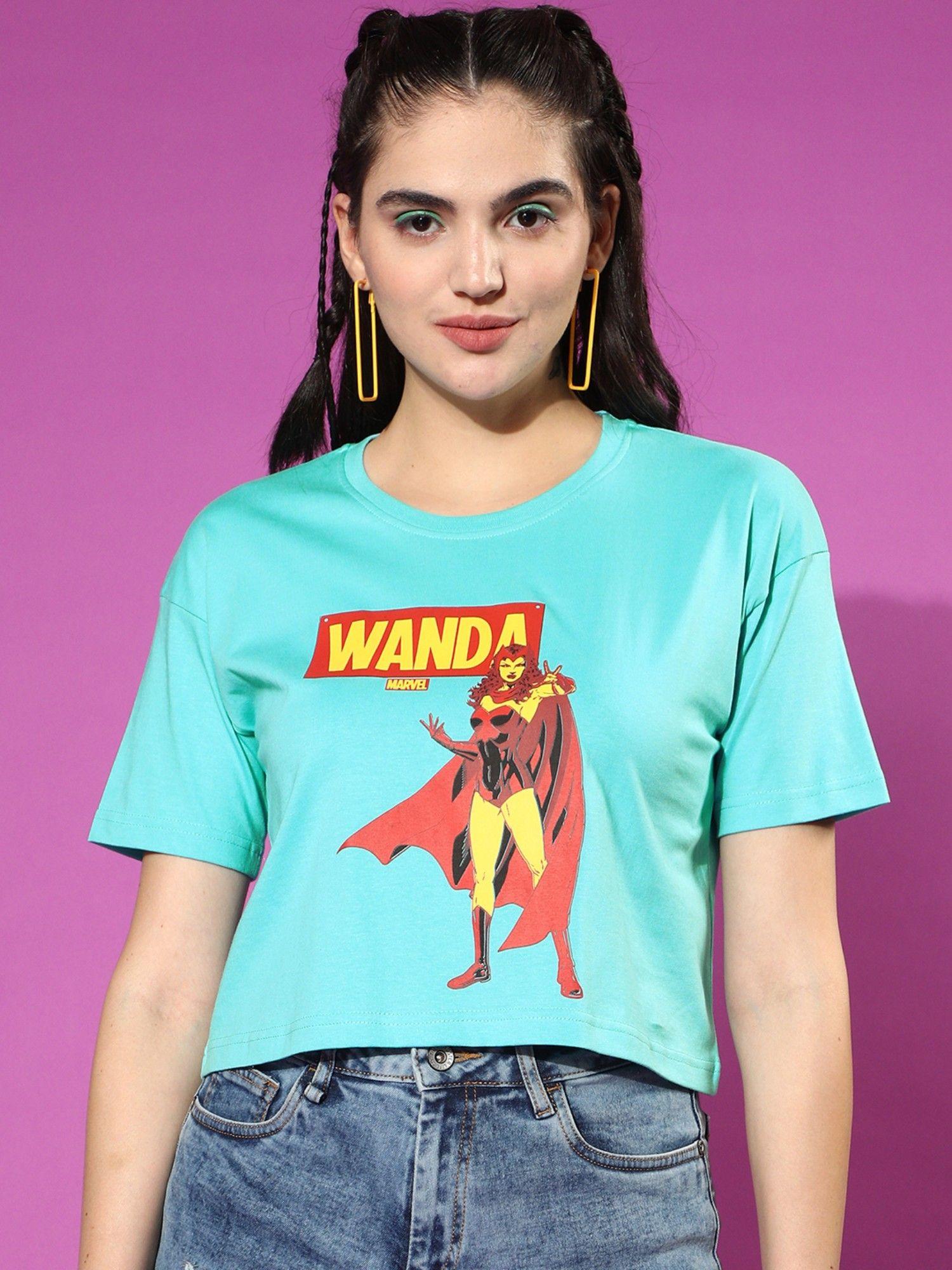 women blue wanda marvel graphic printed round neck t-shirt