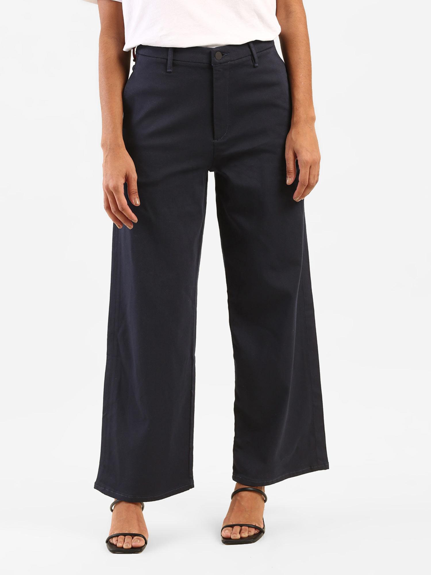 women blue wide leg trousers