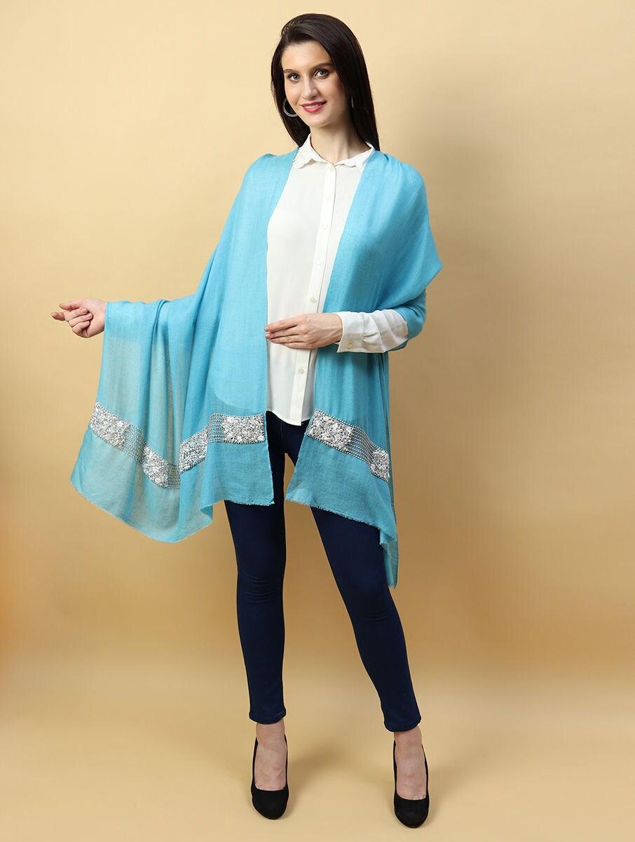 women blue wool hand woven shawls