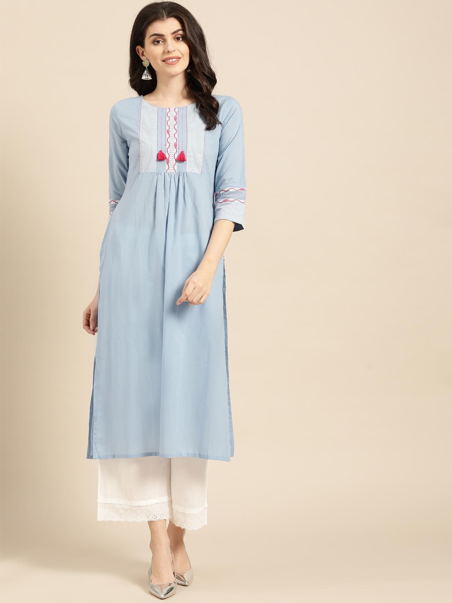 women blue yoke design kurta