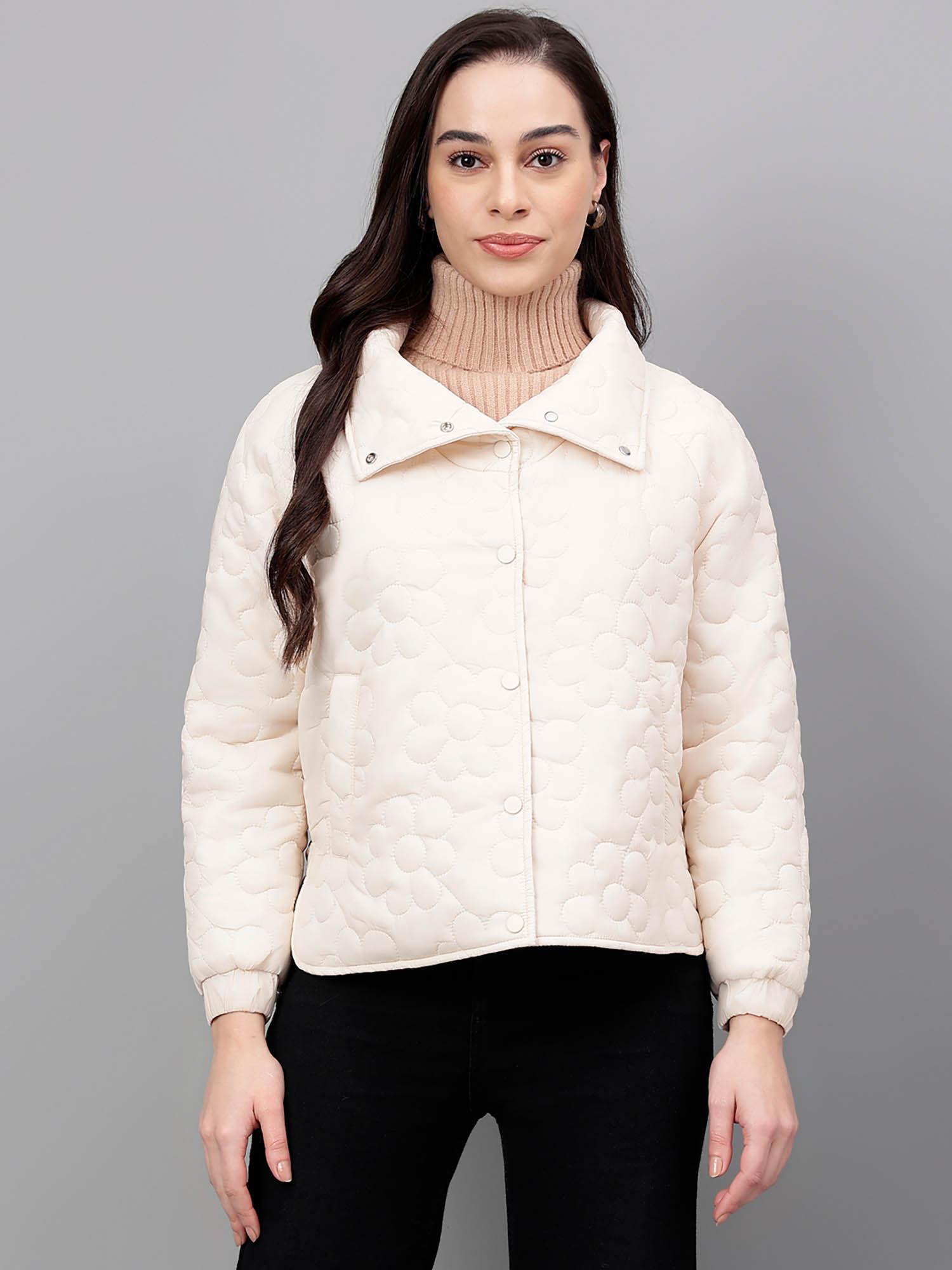 women blush pinkcreme lightweight collar quilted jacket