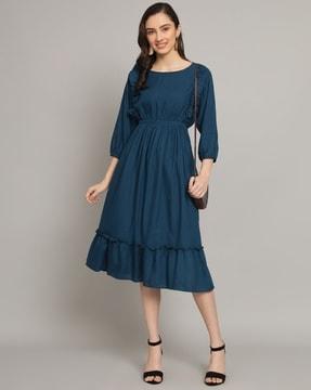 women boat-neck fit & flare dress