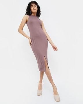 women bodycon dress with front-slit