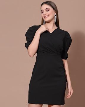 women bodycon dress with puff sleeves