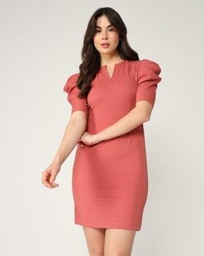 women bodycon dress with puffed sleeves