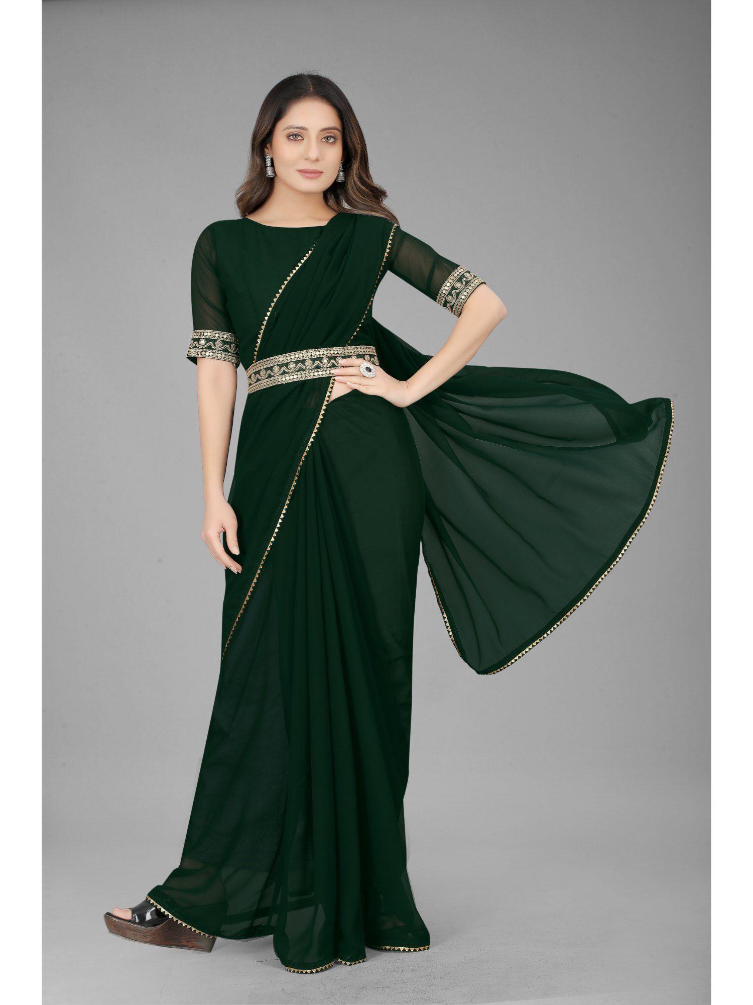 women bollywood styled ethnic belt saree green with unstitched blouse