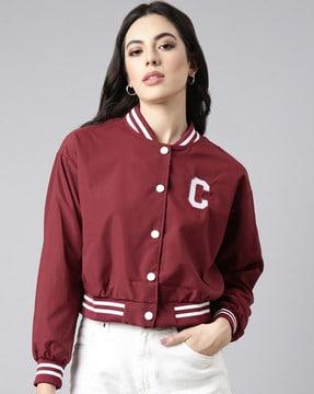 women bomber jacket with striped detail