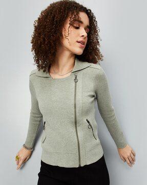 women bomber jacket with zip-front