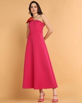 women bow applique a-line dress