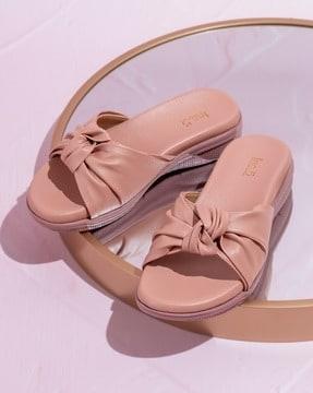 women bow design slip-on flat sandals