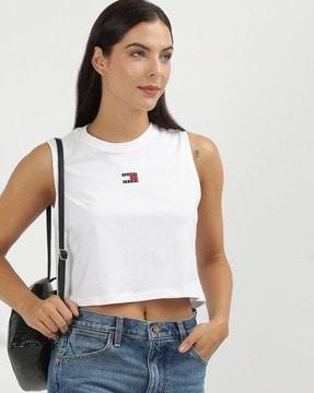 women boxy badge tank top