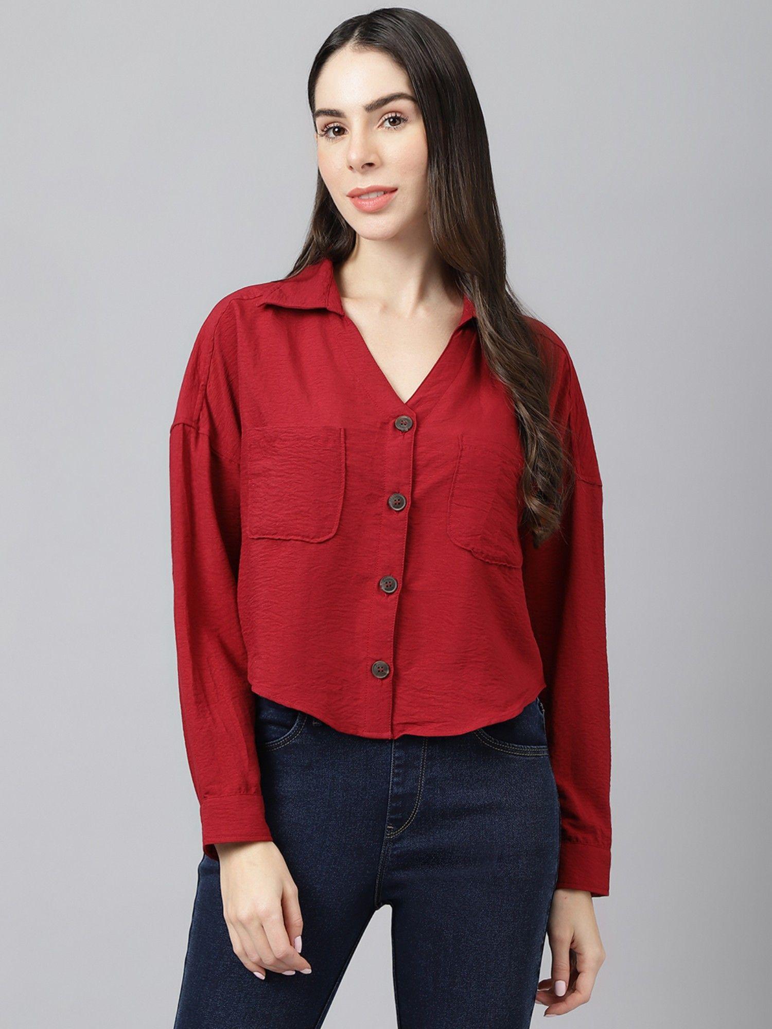 women boxy casual shirt -maroon