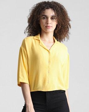 women boxy fit shirt with lapel collar