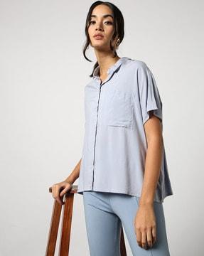 women boxy fit shirt with patch pocket