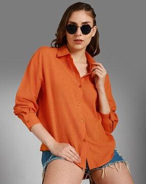 women boxy fit shirt with spread collar