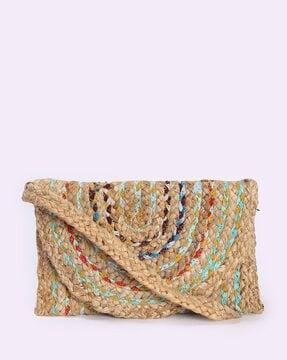 women braided jute envelope sling bag