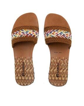 women braided open-toe flip-flops