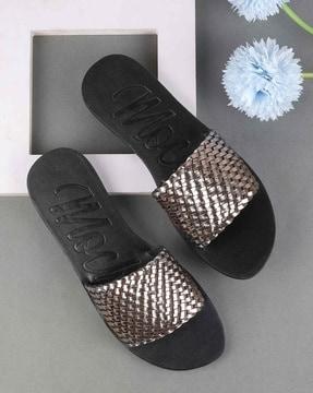 women braided open-toe slides