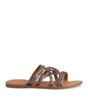 women braided open-toe slip-on flat sandals