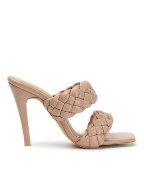 women braided open-toe stilettos