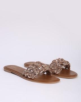 women braided strap slip-on flat sandals