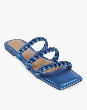 women braided straps slip-on sandals