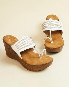 women braided toe-ring wedges