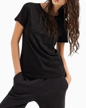 women brand embellished regular fit round-neck t-shirt