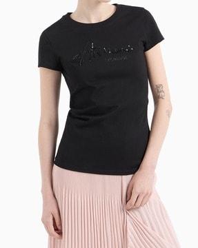 women brand embellished slim fit round-neck t-shirt